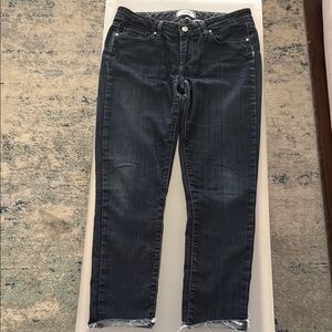 PAIGE Black Ankle Cropped Jeans with Raw Hem